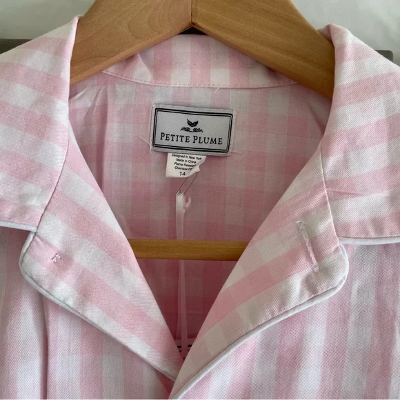 Petite Plume Pink Gingham Pajama Set Size 14